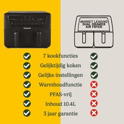 Cuisinart - XXL Dual-Zone Airfryer - Heteluchtfriteuse 2x5,2 - 2400W - 7 programma's - PFAS-vrije keramische coating - 2 manden voor tot 12 porties - Zwart — thumbnail 8