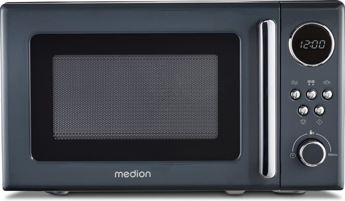 MEDION Retro magnetron (20 liter, ca. 800 watt, 5 magnetronstanden, digitaal display, ontdooifunctie, compact) grijs — afbeelding 1