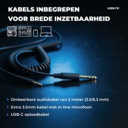 DJ koptelefoon - Vonyx HDX120SB - Over ear koptelefoon - Studio koptelefoon - Opbergtas - Aluminium — thumbnail 7