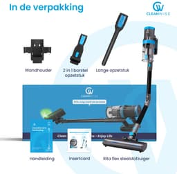 CleanWise Rita Flex – Steelstofzuiger Draadloos met Gebogen Stang & Kruimeldieffunctie – Zonder Zak op Accu – 30kPa Zuigkracht – Groene Laser – HEPA 14 Filter – Tot 60 Min Accuduur – Voor Huisdierharen – Nederlands Product — thumbnail 11