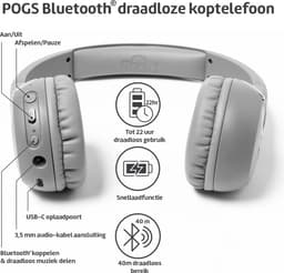 POGS - The Gecko 2 - Draadloze on-ear kinder koptelefoon - Bluetooth - Veilige volumebegrenzing - Duurzaam - Gratis app voor extra functies - rGrijs — thumbnail 11