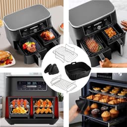 Dutchers® 18 delige Airfryer Accesoires Set - Dubbele Heteluchtfriteuse - Geschikt voor Dual Airfryers van Princess, Inventum, Ninja Foodi AF300 AF400 AF451 - Inclusief Airfryer Siliconen Bakje — thumbnail 3