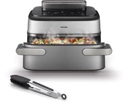 Philips Airfryer 5000-serie Megabasket Met Stoomfunctie – NA565/02 – Enkele mand óf Dubbele Mand - SteamClean – 9,5L – Tot 8 Personen – Inclusief Tang