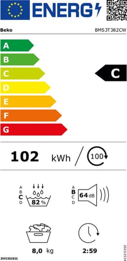 Beko BMS3T382CW | Warmtepompdroger | 8 kg | C | Taaldisplay Duits — thumbnail 2