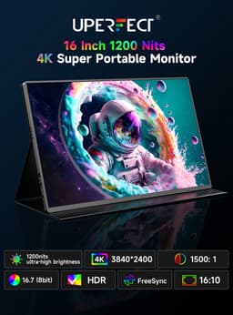 Uperfect Portable Monitor ColorT06 16.0" |3840*2400P|+| 16.7M (8bit)|+|104.8%sRGB|+1200(cd/m²)+1500:1 Contrast+IPS Draagbaar monitor with Dual USB-C/MINI HDMI & Speakers — thumbnail 5
