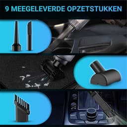 2-in-1 Auto Stofzuiger - Zuigen & Blazen - Kruimeldief - 7 Opzetstukken - Oplaadbaar - Handstofzuiger - Airduster - Zwart — thumbnail 2