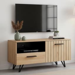 Modern TV-meubel met Lade en Deur - Lowboard in Eikenlook en Zwart — thumbnail 3