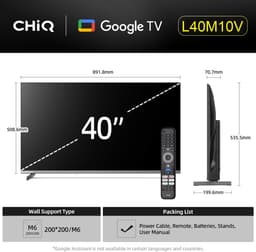 CHiQ L40M10V - Smart TV 40 Inch - LED Google TV - FHD 1080P - Randloos Metal Design - Dolby Audio - Nieuw — thumbnail 3