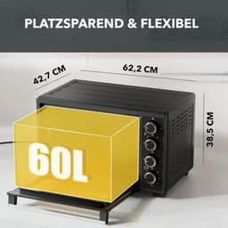 Heinrich´s HMO 8407 Oven met hete lucht - 60L – Oven met draaispit, airfryer-inzetstuk – binnenverlichting - 2000W — thumbnail 6