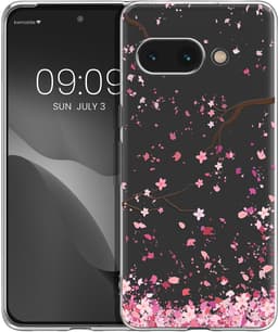 kwmobile telefoonhoesje geschikt voor Google Pixel 9a - Hoesje voor smartphone in poederroze / donkerbruin / transparant - Kersenbloesembladeren design — thumbnail 9
