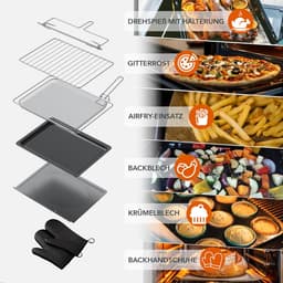 Heinrich´s HMO 8402 Mini-oven met hete lucht - 30L – met touch-bediening - kleine oven met draaispit, airfryer-inzetstuk – binnenverlichting - 1600W — thumbnail 10