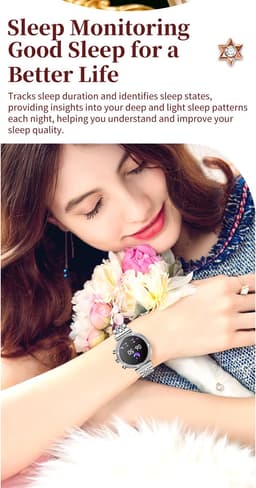 Knobbout Luxe Dames Smartwatch 1.27” met Kristallen – Bluetooth Bellen – HD Touchscreen – Hartslag, Bloeddruk & SpO₂ Monitoring – Vrouwelijke Gezondheidsfuncties – AI spraakassistent– IP68 Waterdicht – Zilver stalen band — thumbnail 9