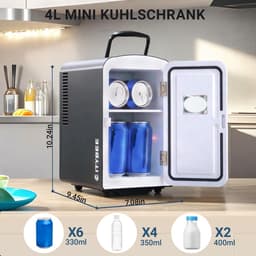 NETTLIFE Mini Koelkasten 4L - Mini-Koelkasten - Zwart - 12V/230V Auto Aansluiting - 25dB - Vrijstaand - Geschikt voor dranken cosmetica voedsel - Minikoelkast ideaal - voor in de auto - kamer - camping - kantoor — thumbnail 2
