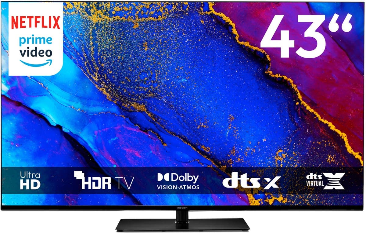 MEDION 108 cm (43") TV (Google TV, 4K, Dolby Vision HDR, Netflix, Prime Video, Disney+, Dolby Atmos, DTS X, Smart TV, PVR, Bluetooth, MD 843400) — afbeelding 1