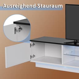 Moderne TV-meubel 140 cm Wit met LED Verlichting - Houten Woonkamerkast met Opbergruimte — thumbnail 5