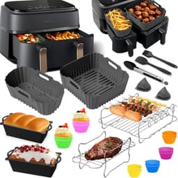 Heteluchtfriteuse Accessoires Gescht voor Philips Dual Basket Airfryer 3000-serie 6L/3L - 23pcs Airfryer Siliconen vorm Accessoireset - Grillrooster, Cake Broodvorm voor Philips Airfryer Dual Basket(grijs) — thumbnail 1