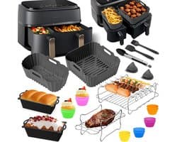 Heteluchtfriteuse Accessoires Gescht voor Philips Dual Basket Airfryer 3000-serie 6L/3L - 23pcs Airfryer Siliconen vorm Accessoireset - Grillrooster, Cake Broodvorm voor Philips Airfryer Dual Basket(grijs)