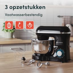 KitchenBrothers 2000W Keukenmachine - Keukenrobot - 6,2L - Mixer met Mengkom - Keukenmixer - BPA-vrij - Zwart — thumbnail 3