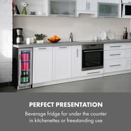 Klarstein Beerlager 56 drankkoelkast, 56 liter, 20 flessen, inbouw, 82 cm hoog, glazen deur met roestvrijstalen frame, 3 schappen, temperatuur: 0 - 10 °C, touchscreen bedieningspaneel, zwart - LED - RVS - Mini Fridge - Compact Koelkast — thumbnail 6