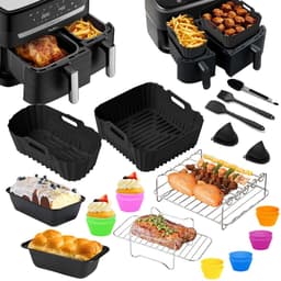 Airfryer Accessoires Set 28-delig – Geschikt voor Tefal EY9018 Dual Easy Fry, Tower T17099, Salter EK5729 – Dual Basket 3,1L & 5,2L – Inclusief Siliconen Bakvormen & Spiesen — thumbnail 1