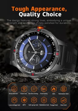 Knobbout 1.46” Sport Smartwatch met Extra Lange Batterijduur – 1000mAh - LED-zaklamp & kompas - AI Spraakassistent - Bluetooth Bellen - 100+ Sportmodi, IP68 Waterdicht -Zwart Silicone — thumbnail 9