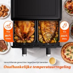 Dubbele Airfryer XXL 10L (2×5L) – 8 Automatische Programma’s – Grote Capaciteit voor 6 Personen – 2500W Krachtig Vermogen – Dual-Zone 2 Manden met SYNC Technologie – Gezond Frituren Zonder Olie – Met Kijkvenster – Zilver — thumbnail 5