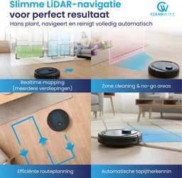 CleanWise Hans Robotstofzuiger met Dweilfunctie & Automatisch Leegstation – 90 dagen handsfree – Nederlands Product – Dweilrobot – LiDAR Navigatie – 7000 Pa – HEPA 14 Filter – Tapijtherkenning – No-Go Zones – Voor Huisdierharen — thumbnail 5