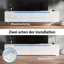 Zwevend Lowboard TV-meubel Wit Hoogglans met LED Verlichting — thumbnail 3