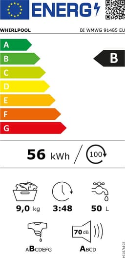 Whirlpool BI WMWG 91485 EU - Inbouw wasmachine - Voorbelading - 9 kg - 1400 RPM - Wit - B label - 70 dB — thumbnail 2