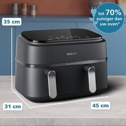 Philips 3000 Series Dual Airfryer - NA351/00 - Dubbele Mand - 9L - Tot 6 Personen - Zwart/Zilver — thumbnail 9