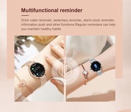 WizBay Premium Select® 1.19inch Smartwatch Dames Heren AMOLED - Android en iOS - Bluetooth Call - Smartwatches - Magnetic Laden - O2 en Bloeddrukmeter - Multiple Sport - Message - Slaap meter - Gold Horlogekast - Gold Band plus Roze TPU Band — thumbnail 20