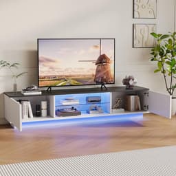 Moderne TV-meubel 140 cm Wit met LED Verlichting - Houten Woonkamerkast met Opbergruimte — thumbnail 4