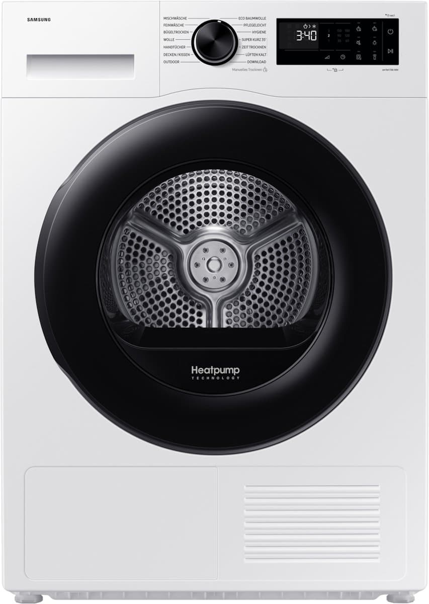 Samsung DV90DG52A0AE, Vrijstaand, Voorlader, Warmtepomp, Wit, Draaiknop, Glazen deur — afbeelding 1