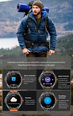 Knobbout 1.46” Sport Smartwatch met Extra Lange Batterijduur – 1000mAh - LED-zaklamp & kompas - AI Spraakassistent - Bluetooth Bellen - 100+ Sportmodi, IP68 Waterdicht -Zwart Silicone — thumbnail 4