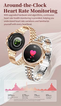 Knobbout Luxe Dames Smartwatch 1.27” met Kristallen – Bluetooth Bellen – HD Touchscreen – Hartslag, Bloeddruk & SpO₂ Monitoring – Vrouwelijke Gezondheidsfuncties – AI spraakassistent– IP68 Waterdicht – Zilver stalen band — thumbnail 12