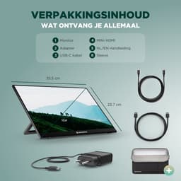 Remodius® Portable Monitor 16 Inch + Sleeve – Ultradunne 2.5K Draagbare Monitor – Reisdisplaybundel met Beschermhoes – USB-C & Mini HDMI – IPS Scherm, HDR, Ingebouwde Kickstand – Voor Laptop, Mac & Smartphone — thumbnail 9