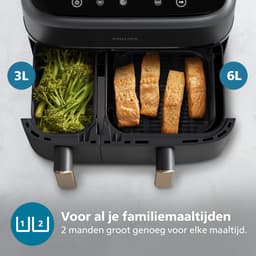 Philips 3000 Series Dual Airfryer - NA351/00 - Dubbele Mand - 9L - Tot 6 Personen - Zwart/Zilver — thumbnail 7