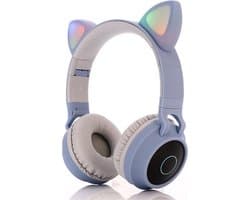 TDR- Draadloze Bluetooth koptelefoon - Over-Ear Koptelefoon voor Kinderen - Met Led Kat Oortjes - Bekend van TikTok - Grijsblauw