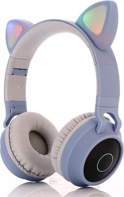 TDR- Draadloze Bluetooth koptelefoon - Over-Ear Koptelefoon voor Kinderen - Met Led Kat Oortjes - Bekend van TikTok - Grijsblauw — thumbnail 1