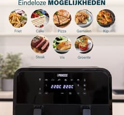 Princess Double Basket Airfryer 182068 - Dubbele Airfryer - 8 liter - 2 manden - XXL - 8 programma’s - 2400W - Dubbele heteluchtfriteuse - Touchscreen - Zwart - 80 °C tot 220°C - Sync functie — thumbnail 6