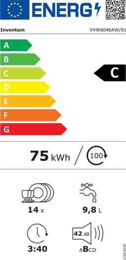 Inventum VVW6046AW energiezuinige vaatwasser - 14 couverts - Besteklade-Bestekmand - Stil: 42 dB - 7 programma’s - Deur opent automatisch - Startuitstel - Energielabel C - Vrijstaand - Wit — thumbnail 2