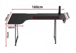 VDD Gaming - Bureau - Hoekbureau Gaming - Hoekbureau - Game Bureau - Gaming desk - Computertafel - Gamebureau - Carbon - Zwart - 160 x 60 x 75cm — thumbnail 2