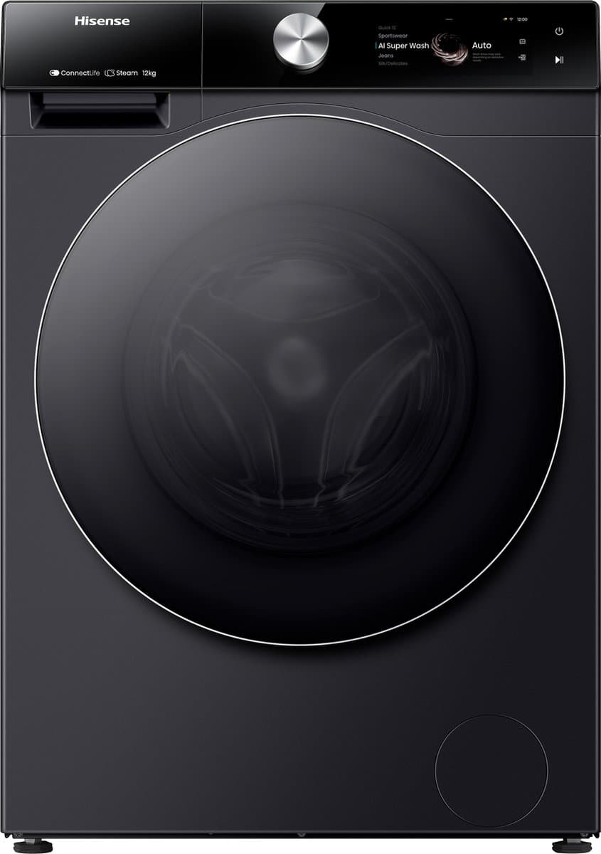 Hisense 7S Serie WF7S1247BB - Wasmachine met Energielabel A -20% - 12kg - TFT display - Auto dosing - 70dB (A) - Steam Wash -1400 toeren - Power Wash 49' - Connectlife — afbeelding 1