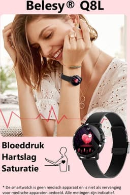 Belesy® Q8LG 2022 - Smartwatch Dames – Smartwatch Heren - Horloge- 1.09 inch - Kleurenscherm - Stappenteller - Bloeddruk - Hartslag - 75+ Wijzerplaten – Sporten - Staal – Rosé Goud — thumbnail 8
