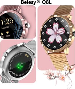Belesy® Q8LG 2022 - Smartwatch Dames – Smartwatch Heren - Horloge- 1.09 inch - Kleurenscherm - Stappenteller - Bloeddruk - Hartslag - 75+ Wijzerplaten – Sporten - Staal – Rosé Goud — thumbnail 11