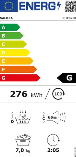Salora DRYER75B - Condensdroger - Wasdroger - Droger - 7 kilo - Energie Label G — thumbnail 2