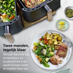 Philips 3000 Series Dual Airfryer - NA351/00 - Dubbele Mand - 9L - Tot 6 Personen - Zwart/Zilver — thumbnail 4