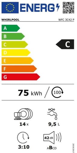 60cm 14c 42db c witte vaatwasser - whirlpool - wfc3c42p — thumbnail 9