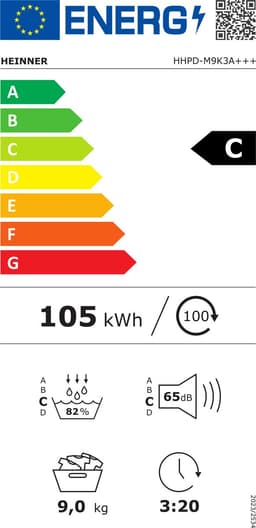 Heinner HHPD-M9K3A+++ Warmtepompdroger 9 Kg – 14 Droogprogramma’s – LED-Display – Touchbediening – Anti-Kreuk – Kinderslot – Wit – 5 Jaar Garantie — thumbnail 2