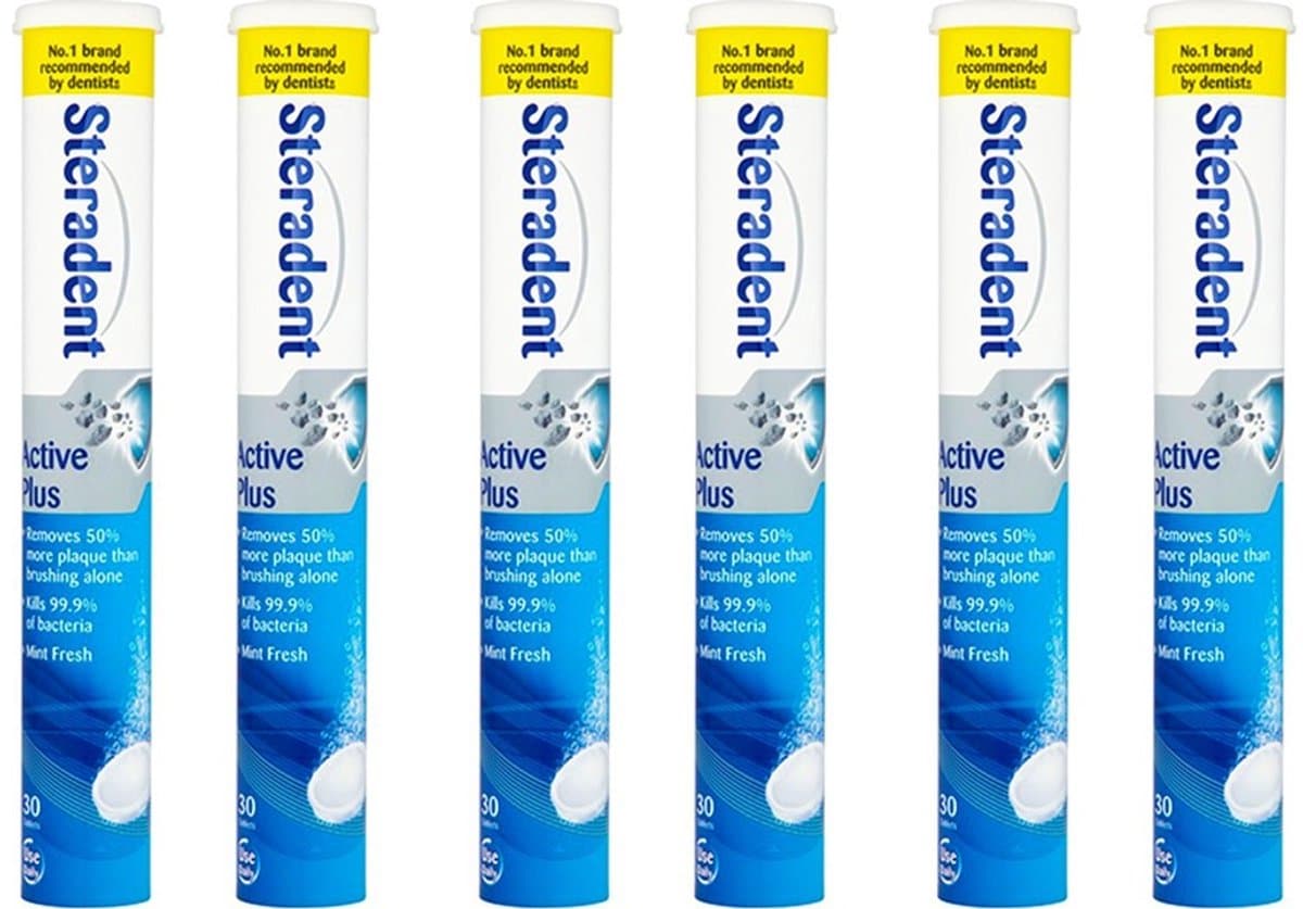 Steradent Reinigingstabletten - Active Plus 6 x 30 Tabletten — afbeelding 1